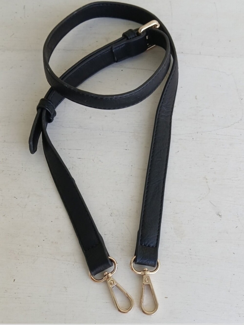 Black Leather Crossbody Strap with Gold Hardware